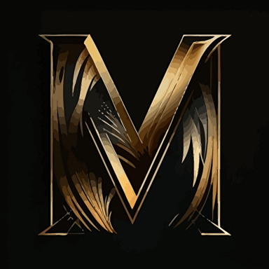 2D logo art, minimalist, vector art, Clean, capital letter M clean gold color, no background, black background , light on the letter, main focus, clean, high quality, not messy
