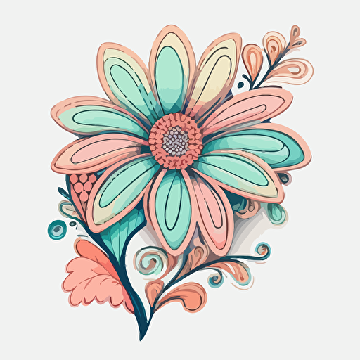 flower, Sticker, Happy, pastel, Deviant Art, Contour, Vector, White Background, Detailed v 5