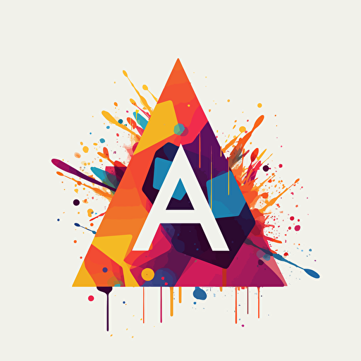 Create a modern minimalist logo with the letter A, exploding as a vibrant art style, inspired by kinetic art, vector 2 color, Saul Bass,