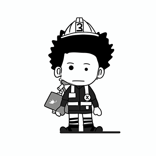 basquiat style first responder, simple vector black and white, children book illustration, minimalism,
