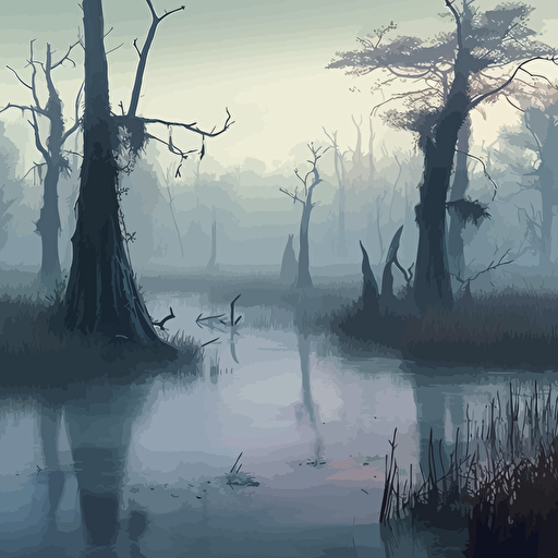 This category features vector images of swamps. The images capture the eerie and mysterious ambiance of swamps, showcasing dense vegetation, murky waters, and foggy atmospheres. You'll find illustrations of swamp landscapes, marshes, cypress trees, alligators, water lilies, and other elements commonly found in swamp ecosystems.