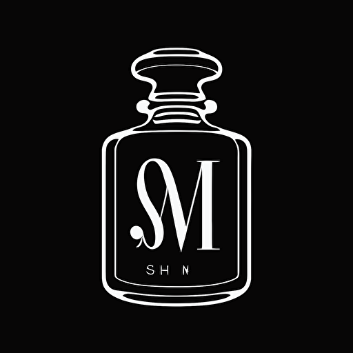 simple iconic logo of a fragrance bottle made with the letters O S M I Q E, white vector on black background