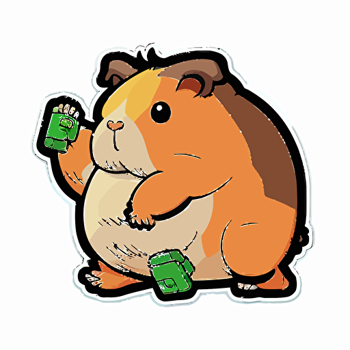 cut sticker of a buff guinea pig that is working out, cute, cartoon mascot, flat color. vector