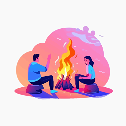 colorful comic illustration of bonfire over conversation, colorful vector, game ui design, simple colors, clean background, simple abstract illustration style, premium