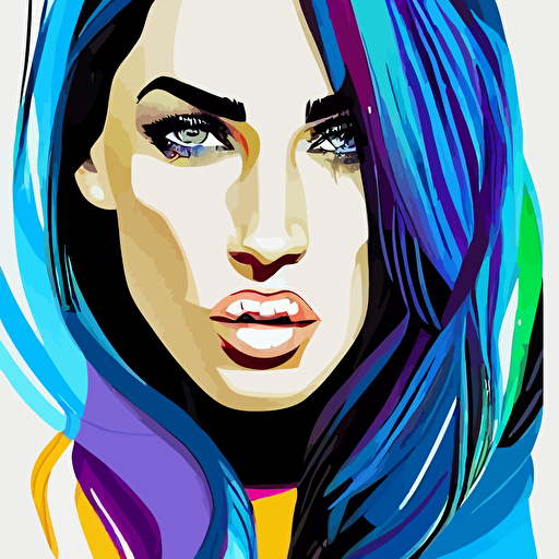 megan fox colorful portrait arunas kacinskas graphic design flat color line sketch minimalistic procreate digital illustration vector illustration doodle pop graphic street art editorial sketchbook