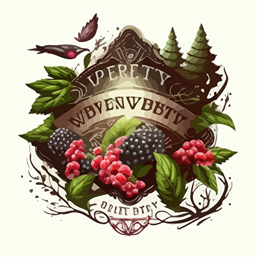 Vector Logo concept on the theme "FOREST VALLEY" with elements of berry fruit, blackberry, raspberry, strawberry