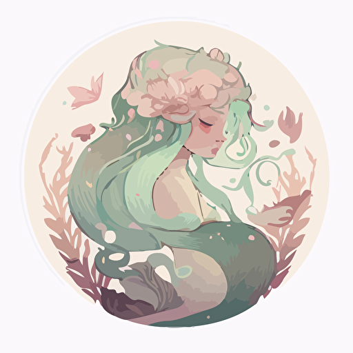 pretty pastel mermaid, art by Amy Sol, sticker art, vector on white background