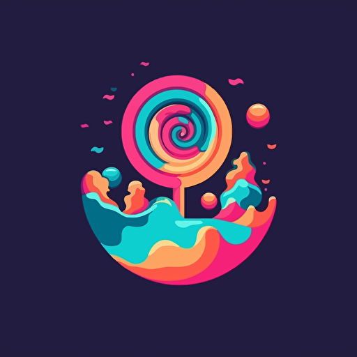 candy planet logo, simple vector illustration, fun, playful, colourful, high quality