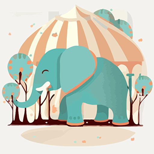 elephant in zoo, colorful, children's book disney style, flat colors, 2d, vector, white background