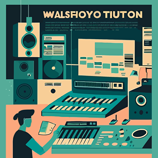 A poster about a music production workshop. Need to have a sense of technology. Flat vector illustration,ar 3:4