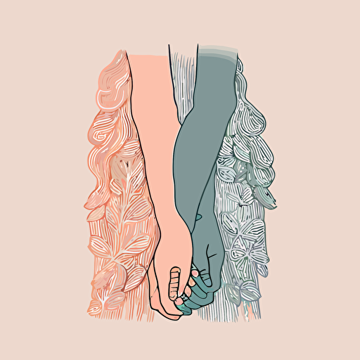 two hands holding together, isolated, no colors, vector, rupi kaur style