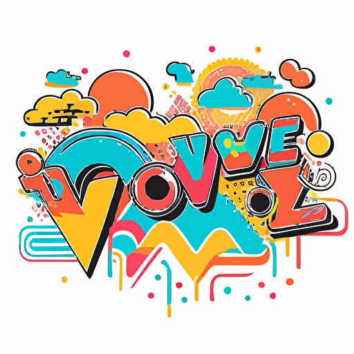 colorful, doodle style 1980's retro design, vector style on a white background
