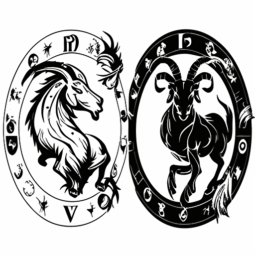 set of black and white zodiac sign capricorn logo for vectors, white background