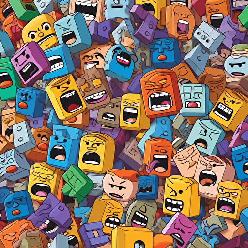 cartoon style vectorized hundreds of lego heads diferent expressions