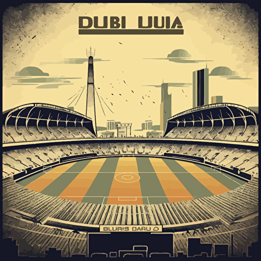 retro dubai poster, old stadium, no players, worn down, vector art, simple ar3:2