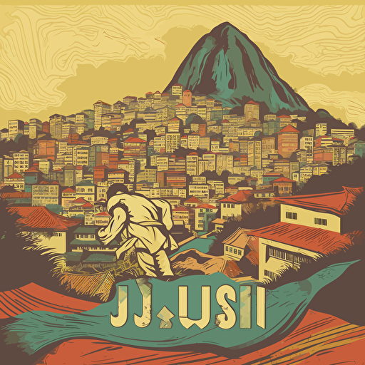 rio de janeiro jiu-jitsu flyer vector art, favela in background
