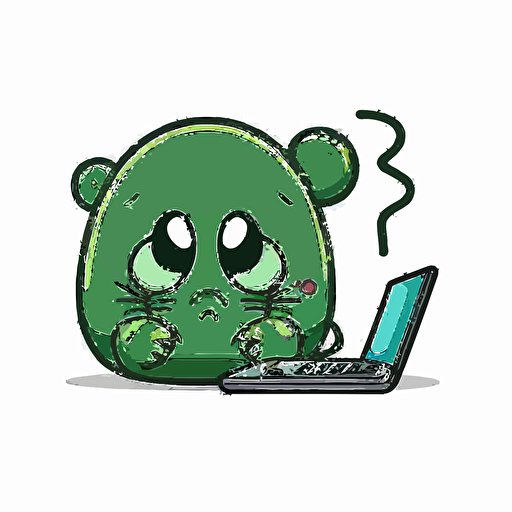 vector image, simple cartoon, twitch emoji, green mouse, looking nervous, worried, anxious scared, cute