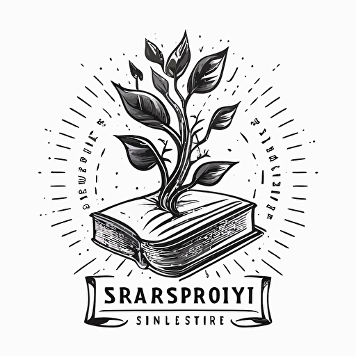 A logo for a bookstore with book and sprout , extreme simplify design line sketch, symbol , vector style, on a plain white background