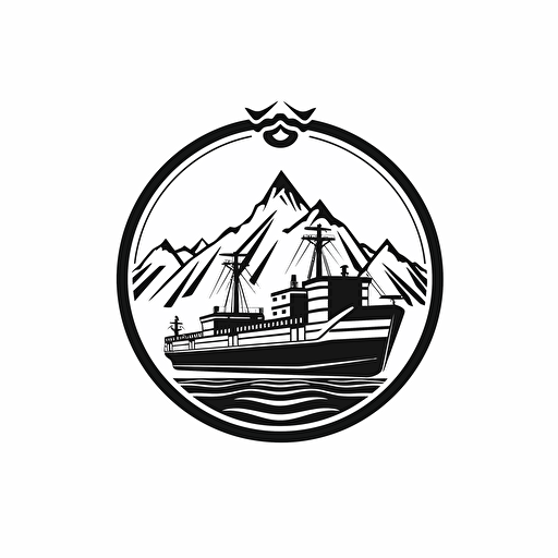a vector design logo in black and white minimalist style with ship and container shape
