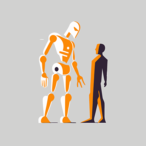 minimalistic vector logo of a robot interacting with a human being