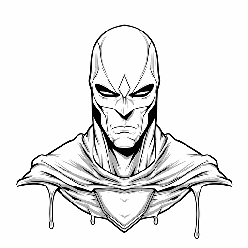 a water drop superhero bust, minimalism, concept art, vector draw, revenge, black and white, coloring page, outline only, powefull