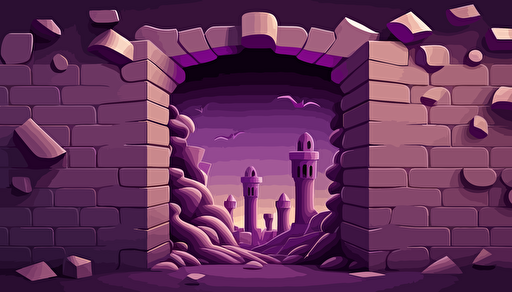 cartoon castle bricks in wall, made of purple gradients, eye catching, abstract, minimal, vector style, social media