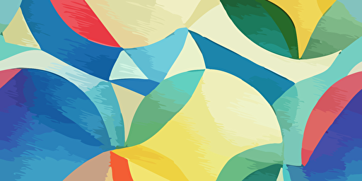 vector style illustration of tessellated circles, resembling fishscales, watercolour rainbow, paper texture