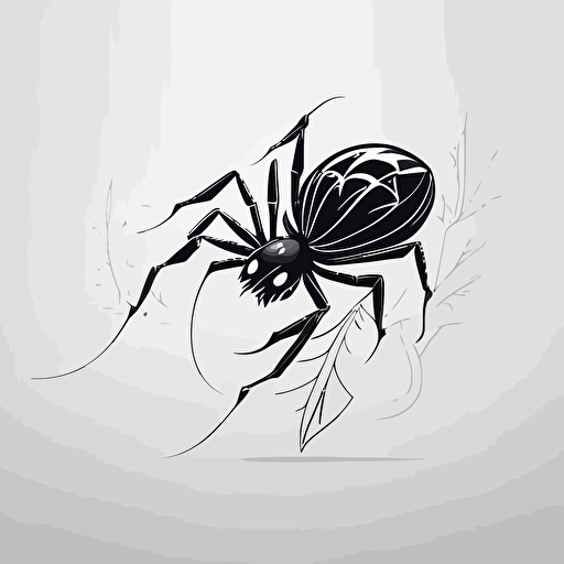 black and white, modern, simple, minimalistic spider with hops body, flat 2d, line, vector