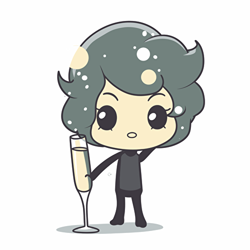 Kawaii champaign bubbles no champaign , flat, 2D, vector, 16 colors, white background, in anime chibi style