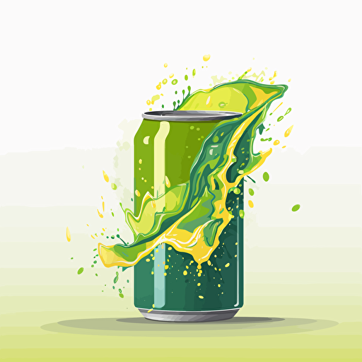 can of lemonade overflowing with green liquid, vector,