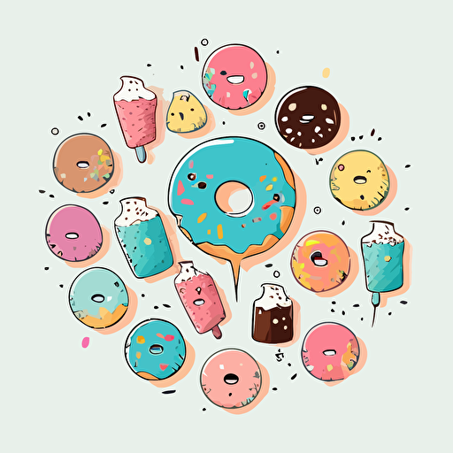 donut doodles cute with colorful 2d vector cute cartoon simple at party::