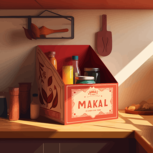 malika favre style minimalist vector illustration of indian masala box in a kitchen. Strong light and shadow