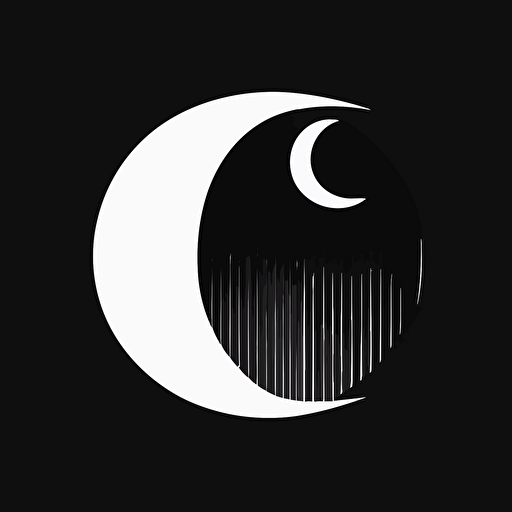 flat vector logo of moon, black and white, lettermark of letter F and G wrapped around moon, simple minimal, by Ivan Chermayeff