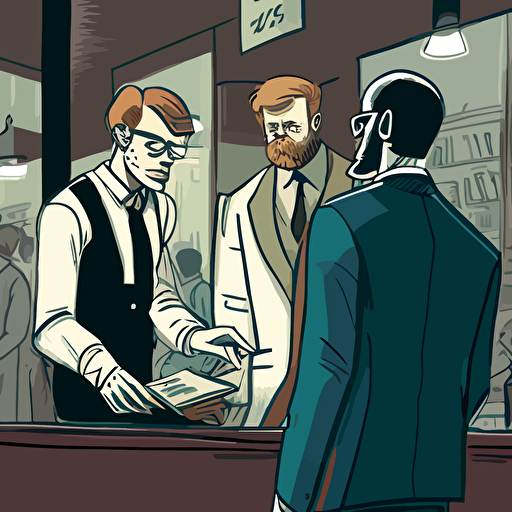 illustration of a middle men in a transaction, vector style