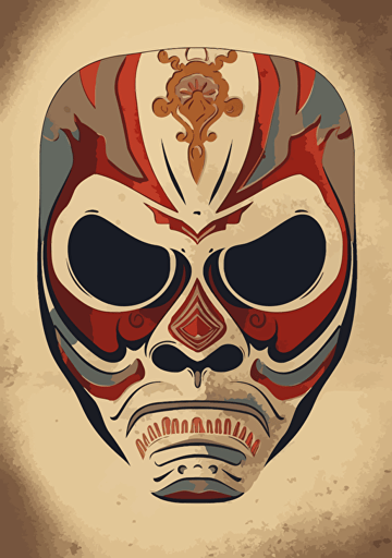 a mexican style vector of a colorful mask with sunrays, in the style of ravi zupa, light beige and red, jack kirby, cody ellingham, gritty textures, explosive pigmentation, octane render