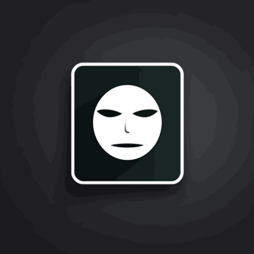 squared with round edges flat logo design, vector white anonymous mask in dark background, minimalist.