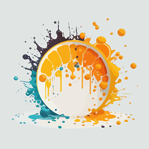 Circle logo, clean logo, waterfall, and oranges, explosion of lemons, explosion of grapefruits, 4h, hd, vectoriel, ultra minimalist