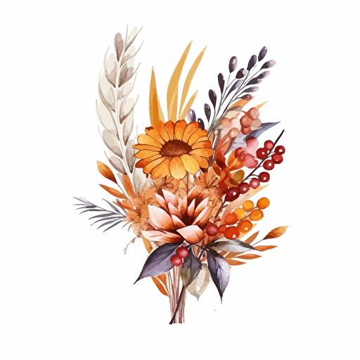 watercolor vector illustration boho autumn arrangement sticker white background