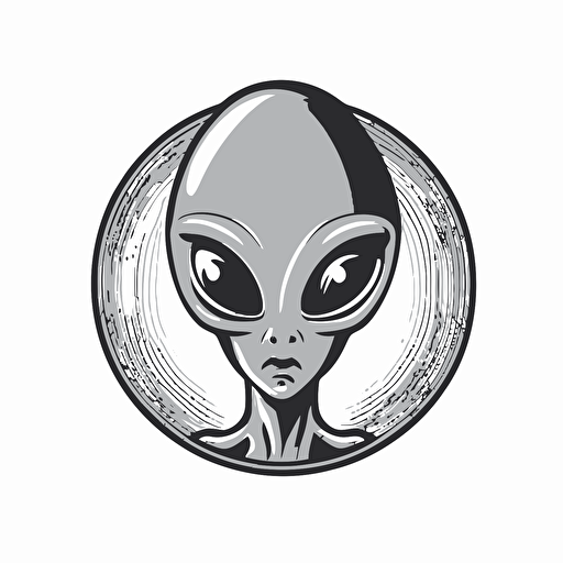 grey alien, vector logo, vector art, emblem, simple cartoon, 2d, no text, white background