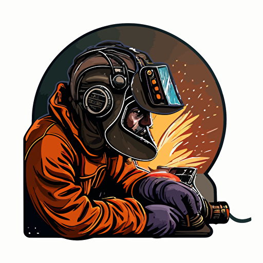 welder , Sticker, Lovely, Secondary Color, mural art style, Contour, Vector, White Background, Detailed