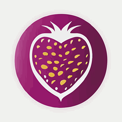 professional minimalist circle logo of a passionfruit. Circle logo, solid magenta fill #FF00FF with white #FFFFFF details of seeds that form heart shape in middle. vector clipart