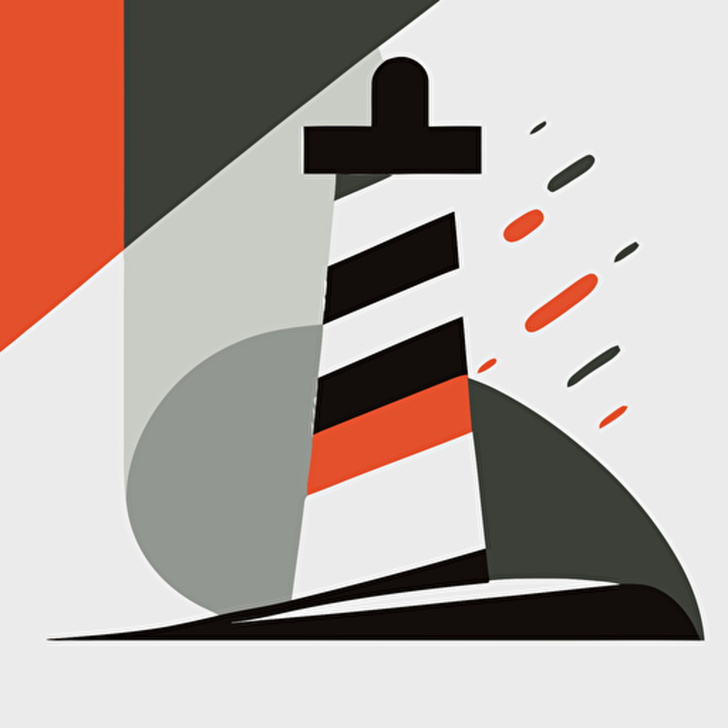 flat vector style bauhaus logo of a lighthouse that is also a paintbrush, geometric, super simple, gestalt theory, simplified (fast)