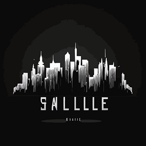 balck + white gradient iconic logo of skyline, white vector, on black background