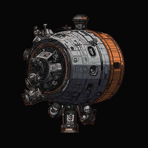 soyuz module 2d vector, minimalist, on black background
