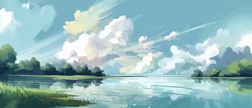nice calm weather, water color landscape paiting style, few clouds, horizonline, low angle, vector illustration style