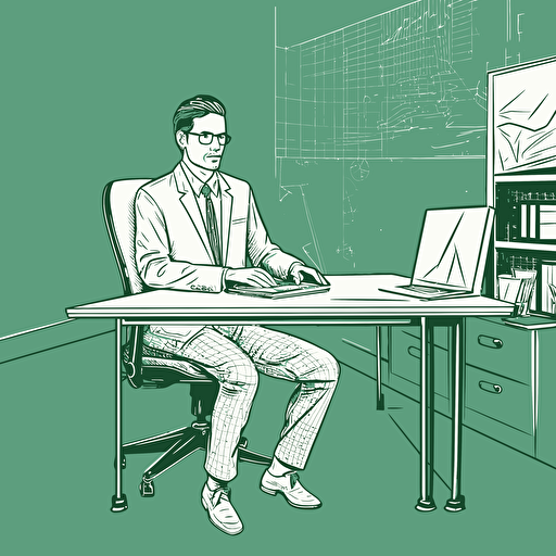 businessman, flat, vector, outline, in office