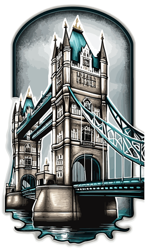 tower bridge, vector sticker style, white background, epic,