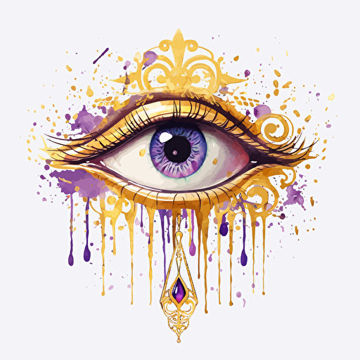 eye of horus, in the style of rococo whimsy, violet and gold, pop inspo, water paint drops, blink-and-you-miss-it detail, florence harrison, sparklecore, transparent background, vector