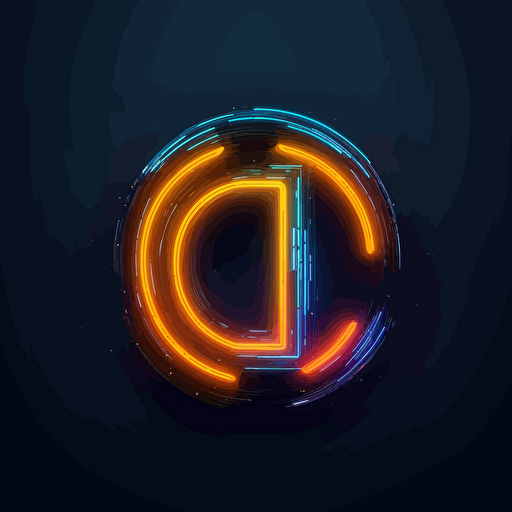 create logo with letters of YOUDJ in orange, blue and yellow neon lights, vector.