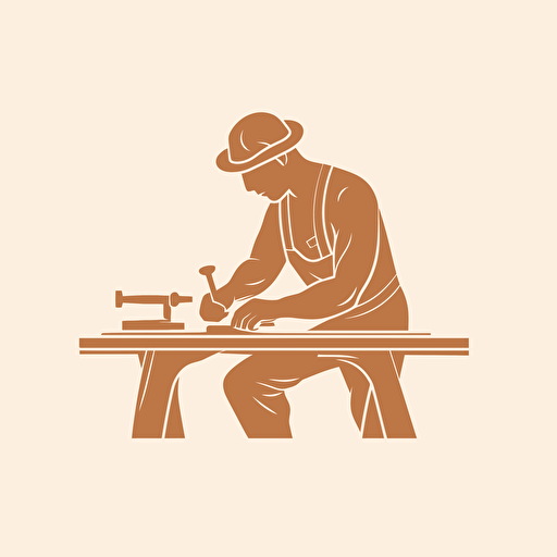 A logo of a person who builds wooden products, simple natural wood products, uses sawing tools, a tough look, a minimalistic and impressive logo. illustration vector